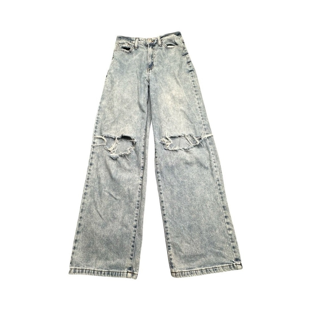 SO Jeans Womens 5/27W Light Acid Wash Baggy Dad Jean High Rise Distressed Wide